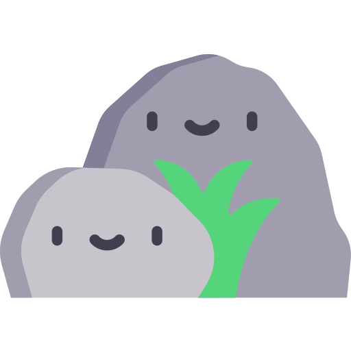 a cartoon big and small rock sitting in a tuft of grass with happy smiling faces